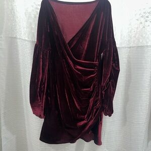 Luxurious Velvet Long Sleeve Dress in Deep Wine 

Runs small, might fit a 1x/xl